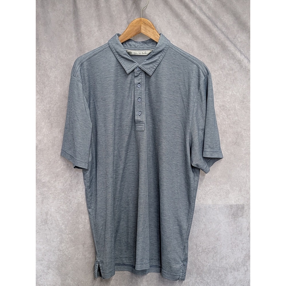 TravisMathew Mens Short‎ Sleeve Golf Polo Shirt Blue Gray Heather Pique XL C41